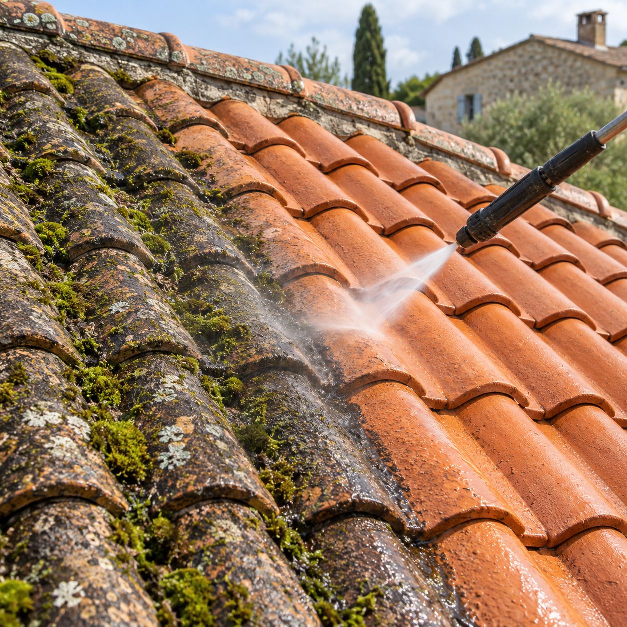 Démoussage d'une toiture en tuile à Joué-lès-Tours